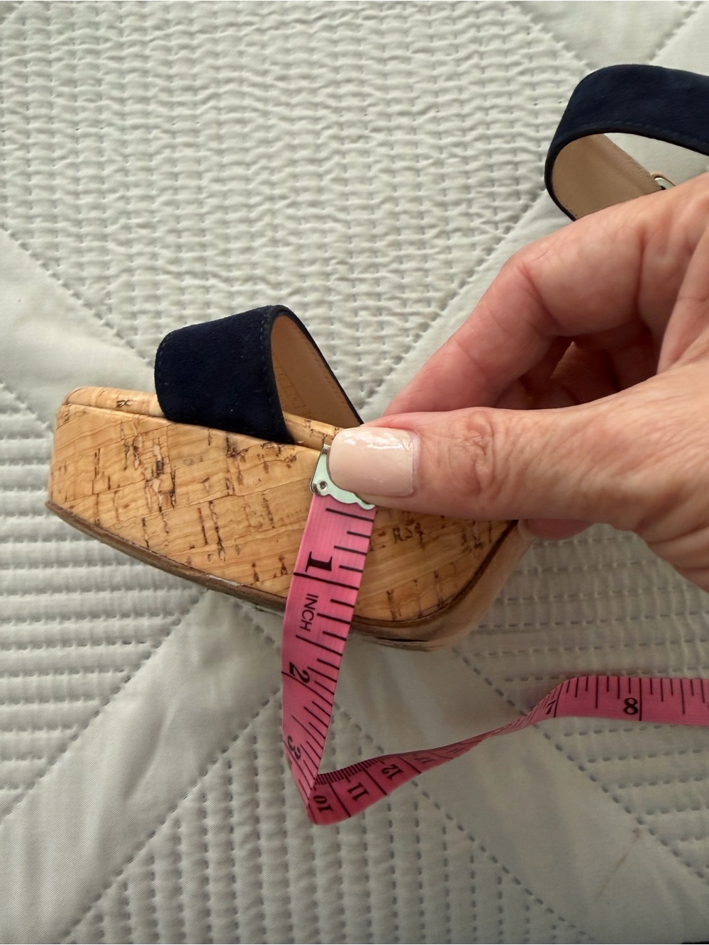 Stuart Weitzman Alesha Navy Suede Strap Cork Platform Sandals Size 9 Nearly New - Picture 12 of 13
